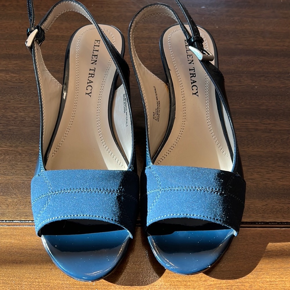 Ellen Tracy Womens Super Cute Blue Open Toe Adjustable Sandals with Heel Size 6